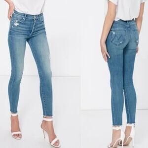 Mother the Stunner ankle fray high rise skinny jeans raw hem graffiti girl